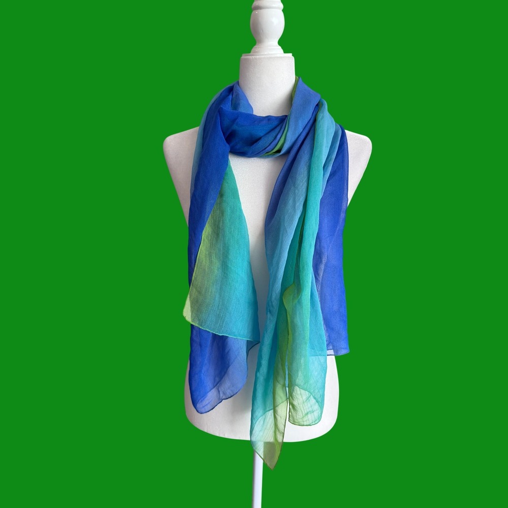 Unbranded Ombre Gradient Scarf OS Blue Green Sheer Lightweight Wrap